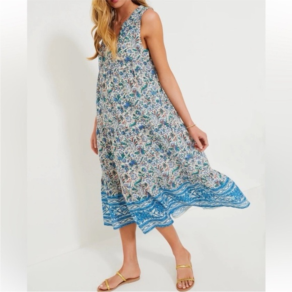 Tuckernuck Blue Floral Border Midi Maxi Dress